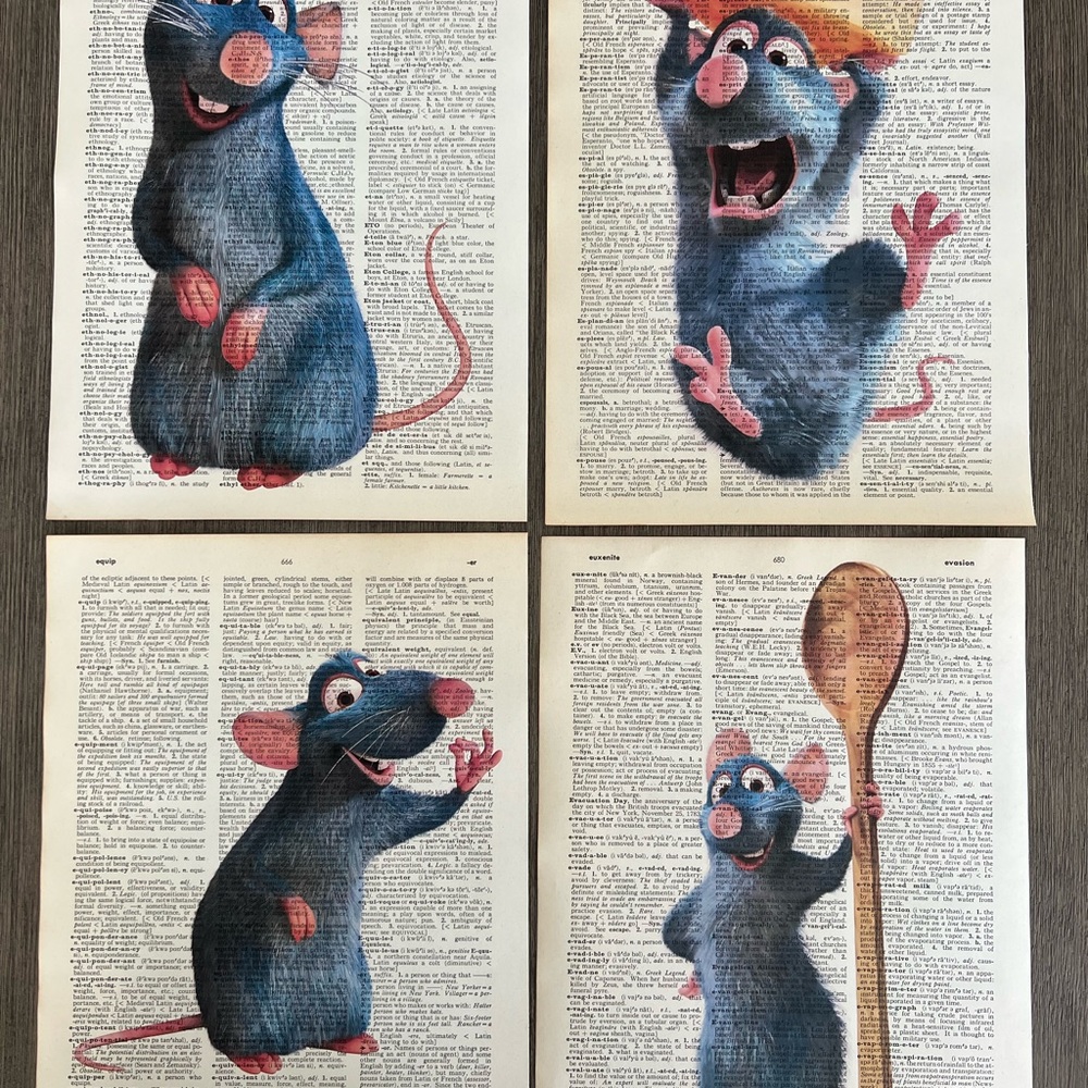 Disney Remy's Ratatouille Themed Dictionary Print Art - Set of 4
